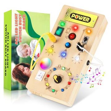 Jouet tableau d'activités, jouet interrupteur pour enfants avec 8 interrupteurs 15 LED, jouet en bois tableau d'activités, tableau d'activités musicales, jouet en bois