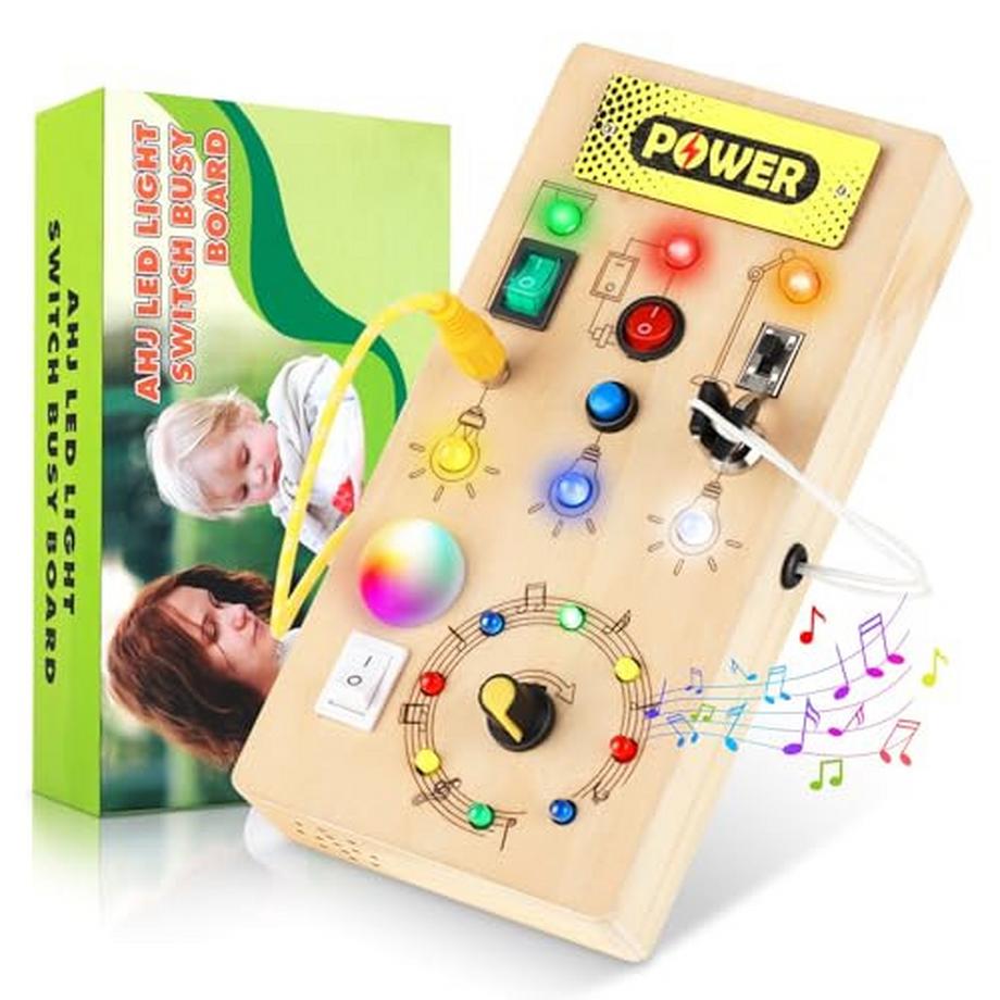 Activity-board  Jouet tableau d'activités, jouet interrupteur pour enfants avec 8 interrupteurs 15 LED, jouet en bois tableau d'activités, tableau d'activités musicales, jouet en bois 