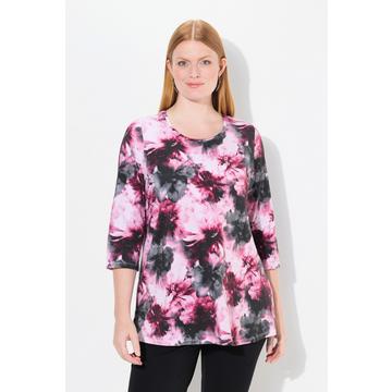 Maglia in cotone Pima con fiori, scollo a girocollo e maniche a 3/4