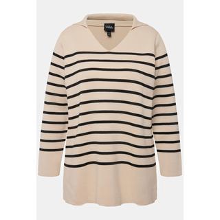 Ulla Popken  Maglione a righe con collo polo, scollo a V e maniche lunghe 