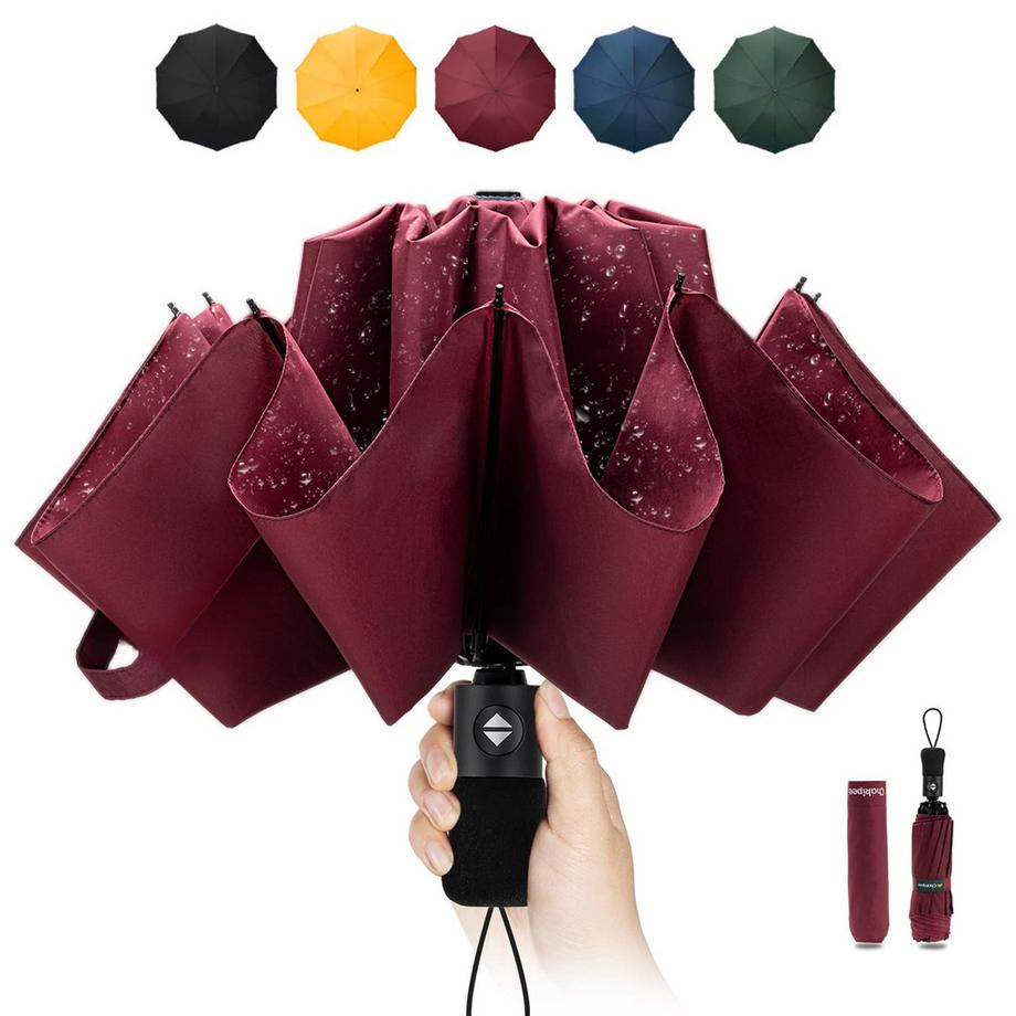 Compact Travel Umbrella Large Stormproof - Inverted folding umbrella, automatischer Taschenschirm für Regen