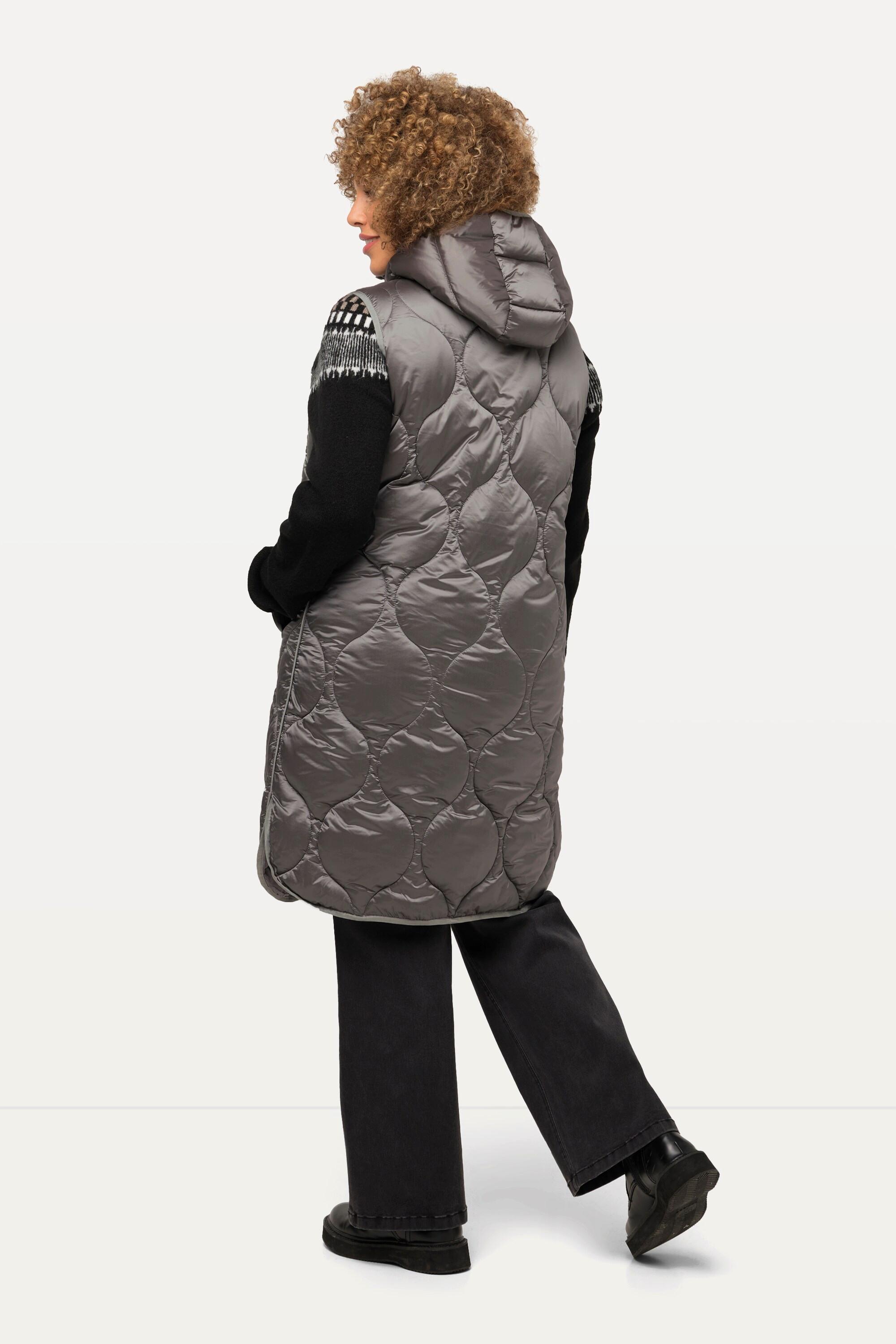 Ulla Popken  Long gilet matelassé HYPRAR, fermeture éclair à double curseur, matière imperméable 