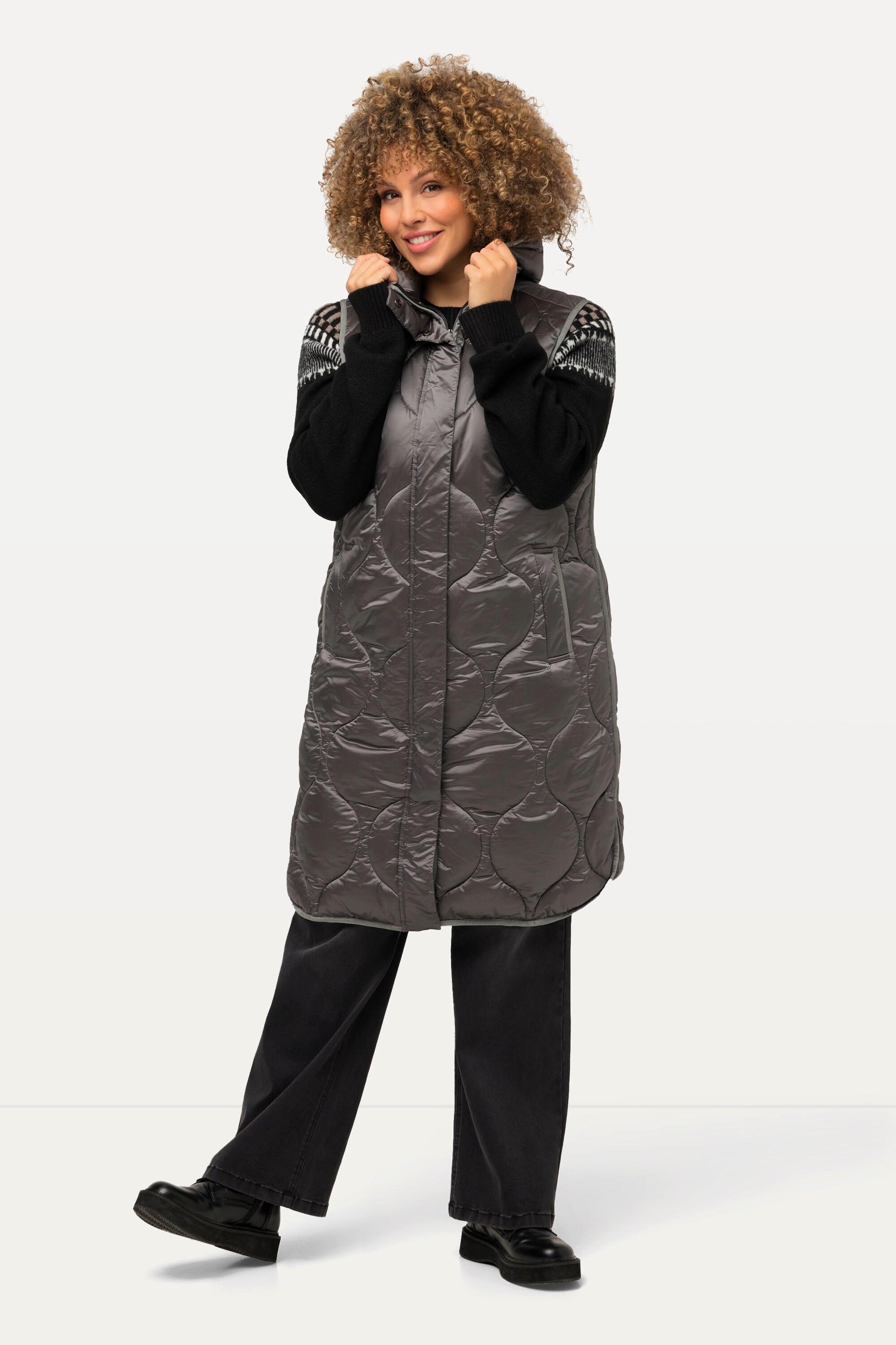 Ulla Popken  Long gilet matelassé HYPRAR, fermeture éclair à double curseur, matière imperméable 