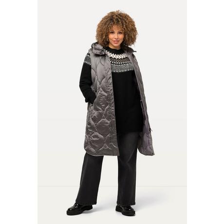 Ulla Popken  Long gilet matelassé HYPRAR, fermeture éclair à double curseur, matière imperméable 