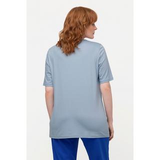 Ulla Popken  T-shirt con drappeggio, apertura, scollo a V e mezze maniche 