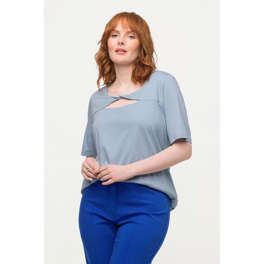 Ulla Popken Drapierung Cut-Out V-Ausschnitt Halbarm T-Shirt  