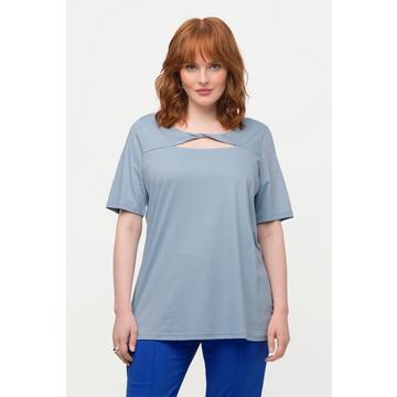 T-shirt con drappeggio, apertura, scollo a V e mezze maniche