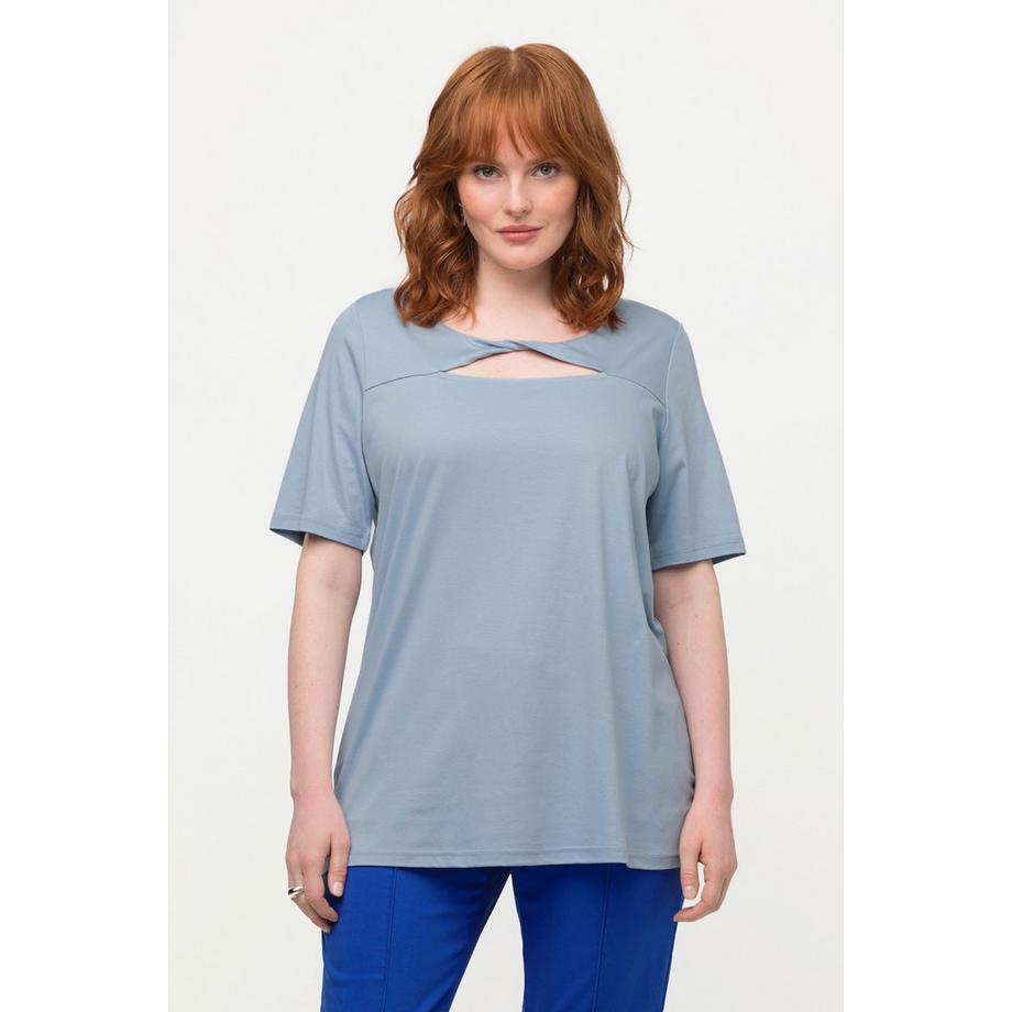 Ulla Popken Drapierung Cut-Out V-Ausschnitt Halbarm T-Shirt  