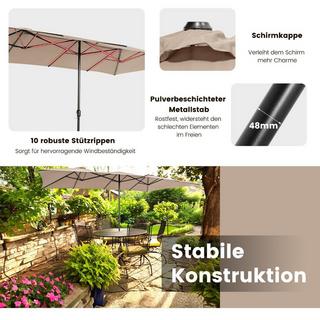 Northix Parasol double 426 x 265 cm parasol rectangulaire protection UV marron  