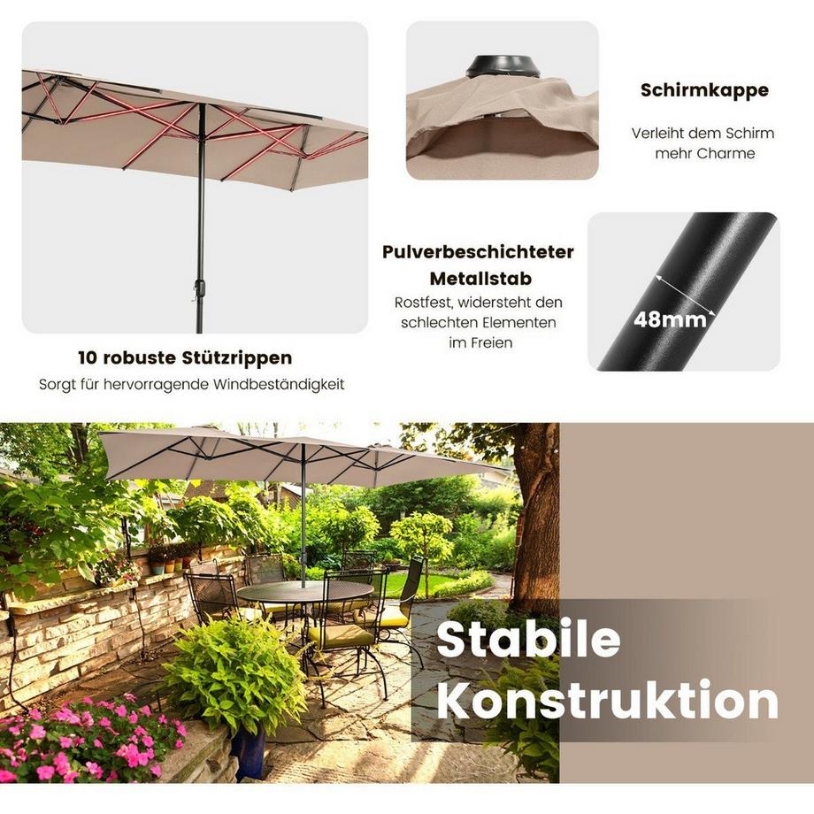 Northix Doppelsonnenschirm 426 x 265 cm Rechteckiger Sonnenschirm UV Schutz Braun  