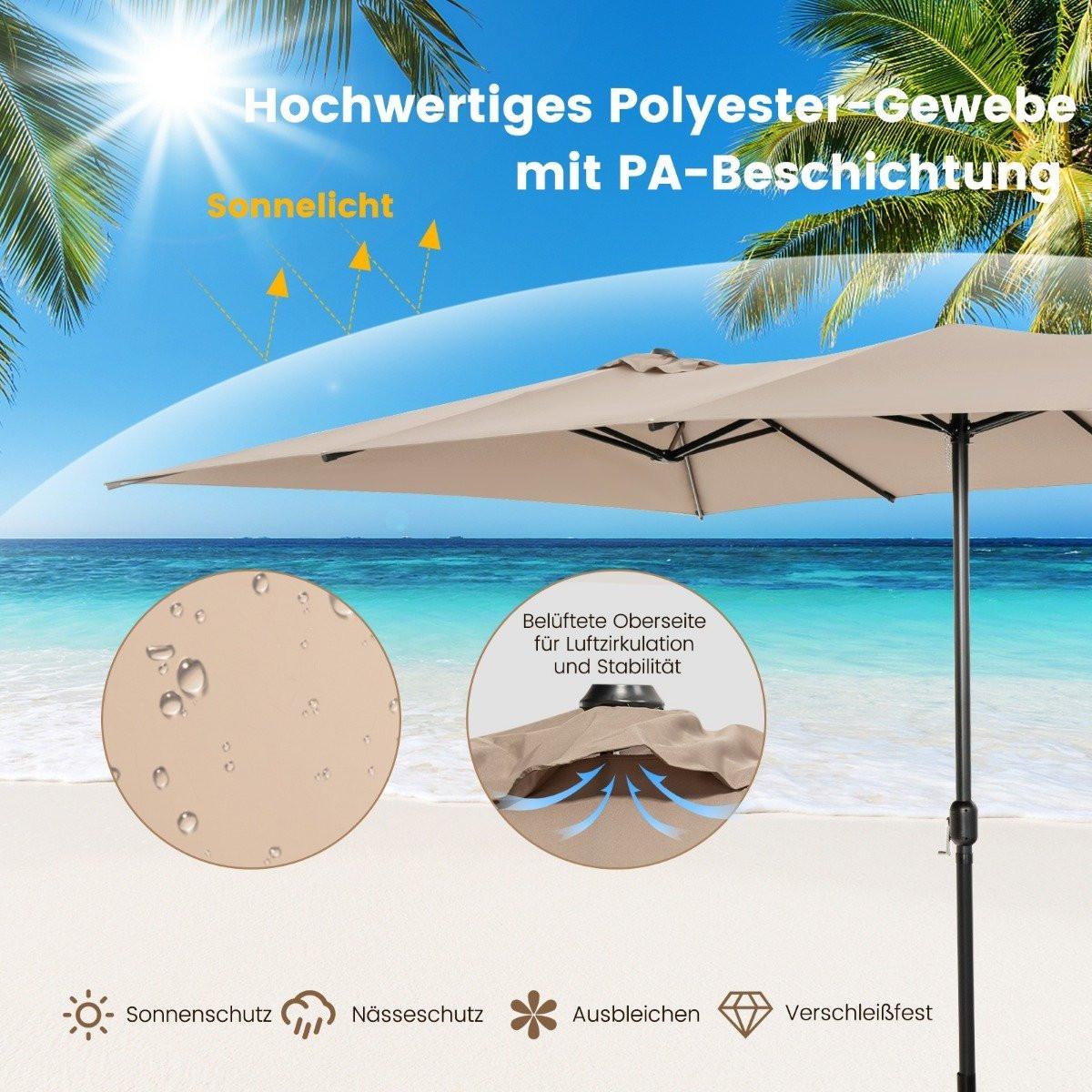 Northix Parasol double 426 x 265 cm parasol rectangulaire protection UV marron  