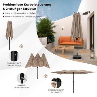 Northix Parasol double 426 x 265 cm parasol rectangulaire protection UV marron  