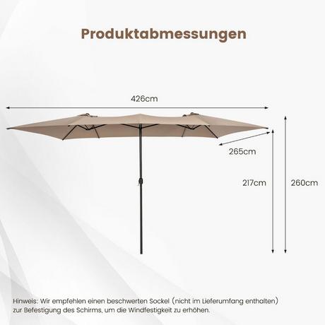 Northix Parasol double 426 x 265 cm parasol rectangulaire protection UV marron  