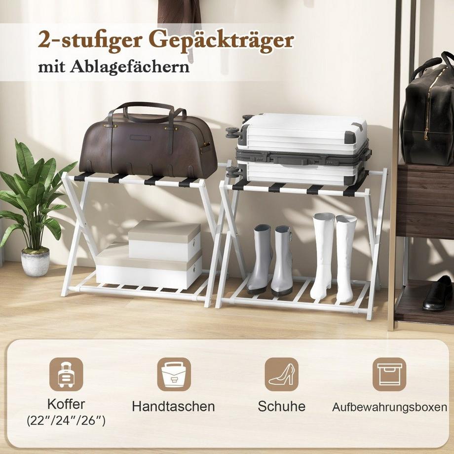 Northix Klappbarer Kofferständer mit 2-Stöckiger Design Gepäckablage Metall Gepäckständer Kofferablage  