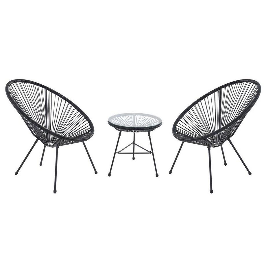 Garten-Sitzgruppe: 2 Sessel und 1 Tisch - Polyrattan - Schwarz - ALIOS III von MYLIA