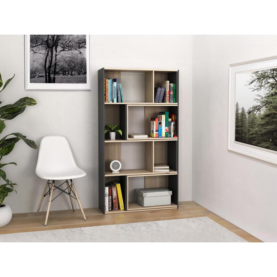 Vente-unique  Eckwohnwand beliebig kombinierbar - 8 bis 12 Ablagefächer - Holzfarben & Anthrazit - DARLENA 