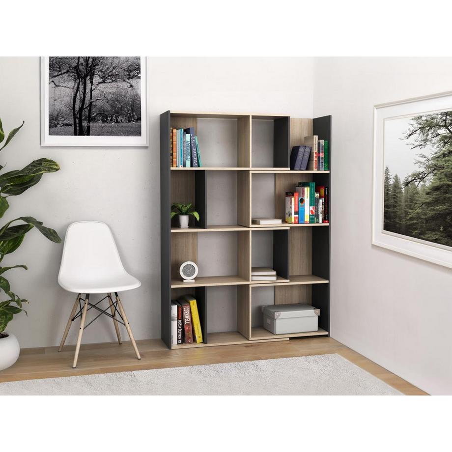 Vente-unique  Eckwohnwand beliebig kombinierbar - 8 bis 12 Ablagefächer - Holzfarben & Anthrazit - DARLENA 