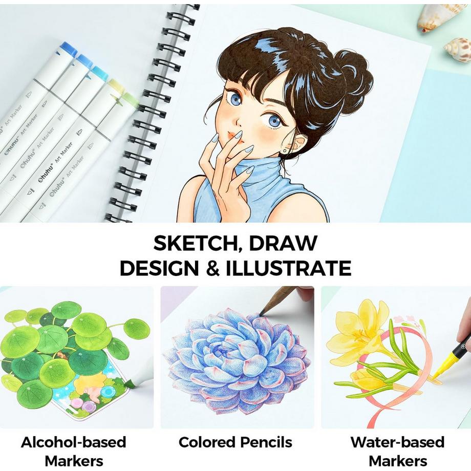 Ohuhu Carnet de croquis artistique (anti-fuite) 60 pages  