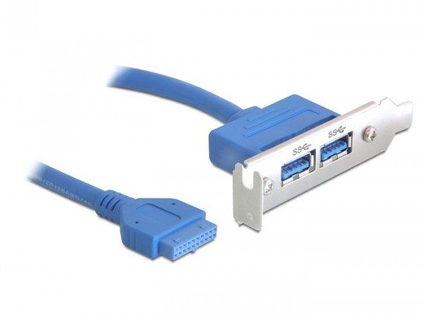 DeLock  USB 3.0 19-pin - 2 x USB 3.0-A câble USB 0,4 m USB 3.2 Gen 1 (3.1 Gen 1) USB A Bleu 