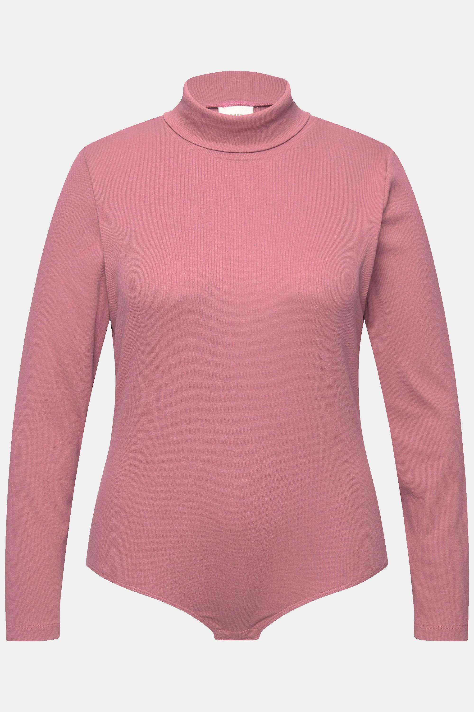 Ulla Popken Body in Jersey a Costine Maniche Lunghe Collo Alto  