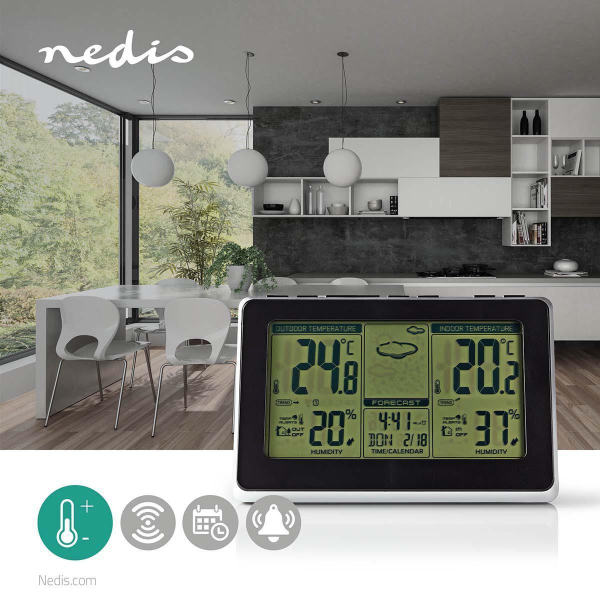 Nedis  Stazione meteorologica | Per interni ed esterni | Incluso sensore meteo wireless | Previsioni meteo | Visualizzazione dell'ora | Schermo LCD | Funzione sveglia 