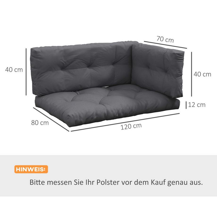 Northio Palettenkissen 3Er-Set Bankauflage Sitzkissen Mit Uv-Schutz Gartenbankauflage Polsterauflage Für Garten, Balkon Dunkelgrau  