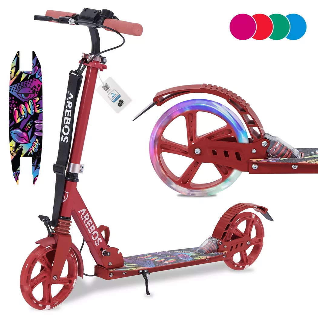 Arebos - Tretroller Kickroller Cityroller Kinderroller Erwachsene Scooter Rot, One Size