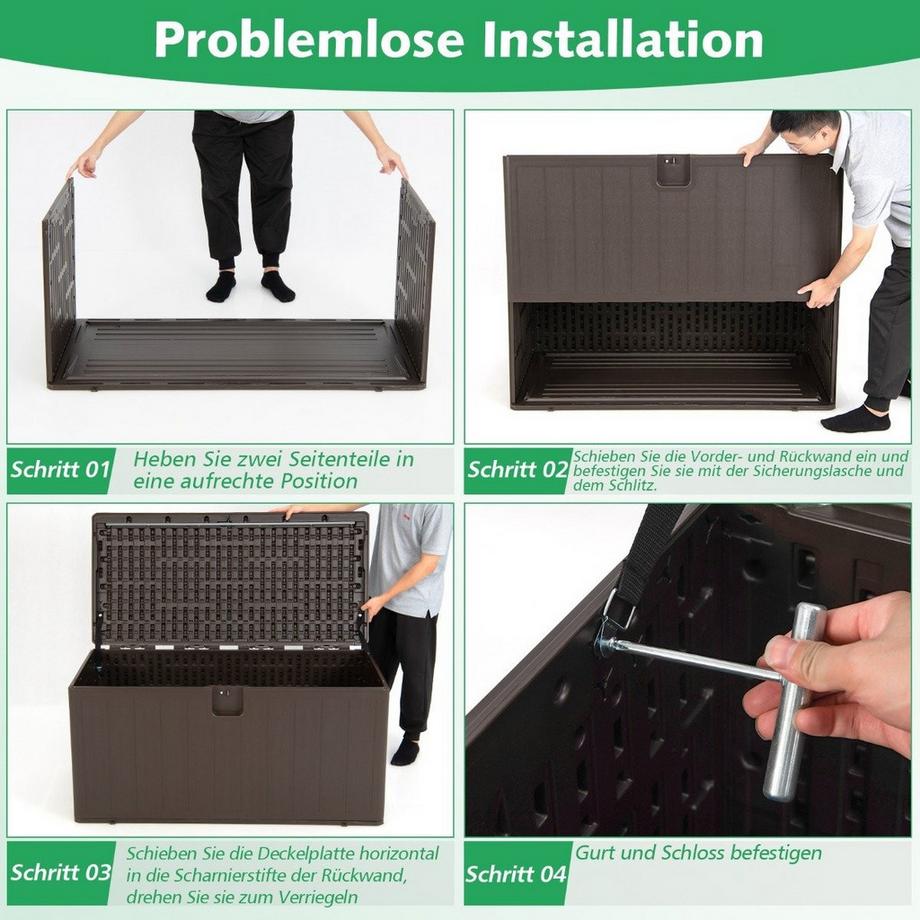 Northio Große Aufbewahrungsbox mit 400 L Kapazität Sonnengeschützte Truhe 127,5 x 64 x 64 cm Braun  