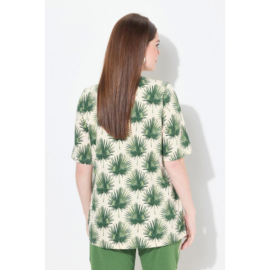 Ulla Popken T-shirt Palmiers Coupe A-ligne Col Rond Manches Courtes  