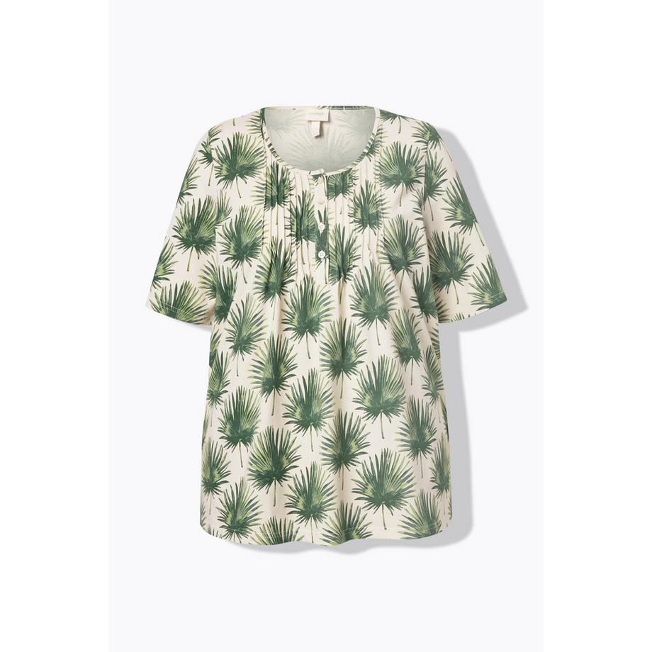 Ulla Popken T-shirt Palmiers Coupe A-ligne Col Rond Manches Courtes  