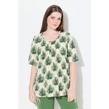 T-shirt, palmiers, coupe A-ligne, col rond, manches courtes