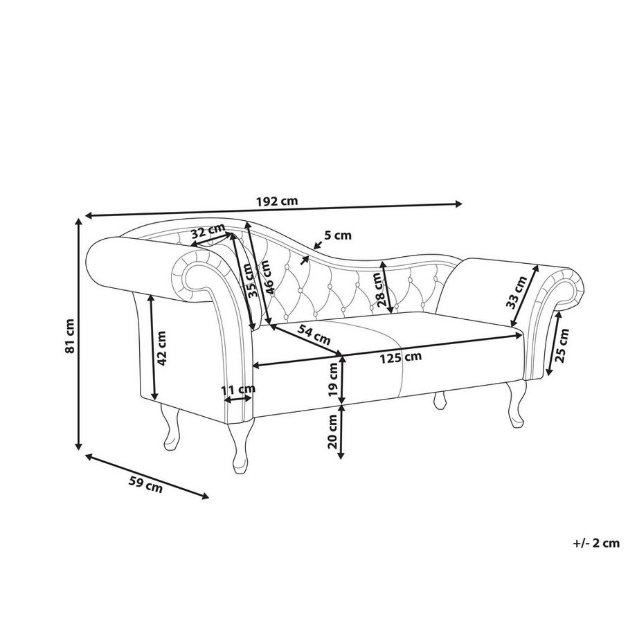Beliani Chaise longue côté gauche en Velours Traditionnel LATTES II  