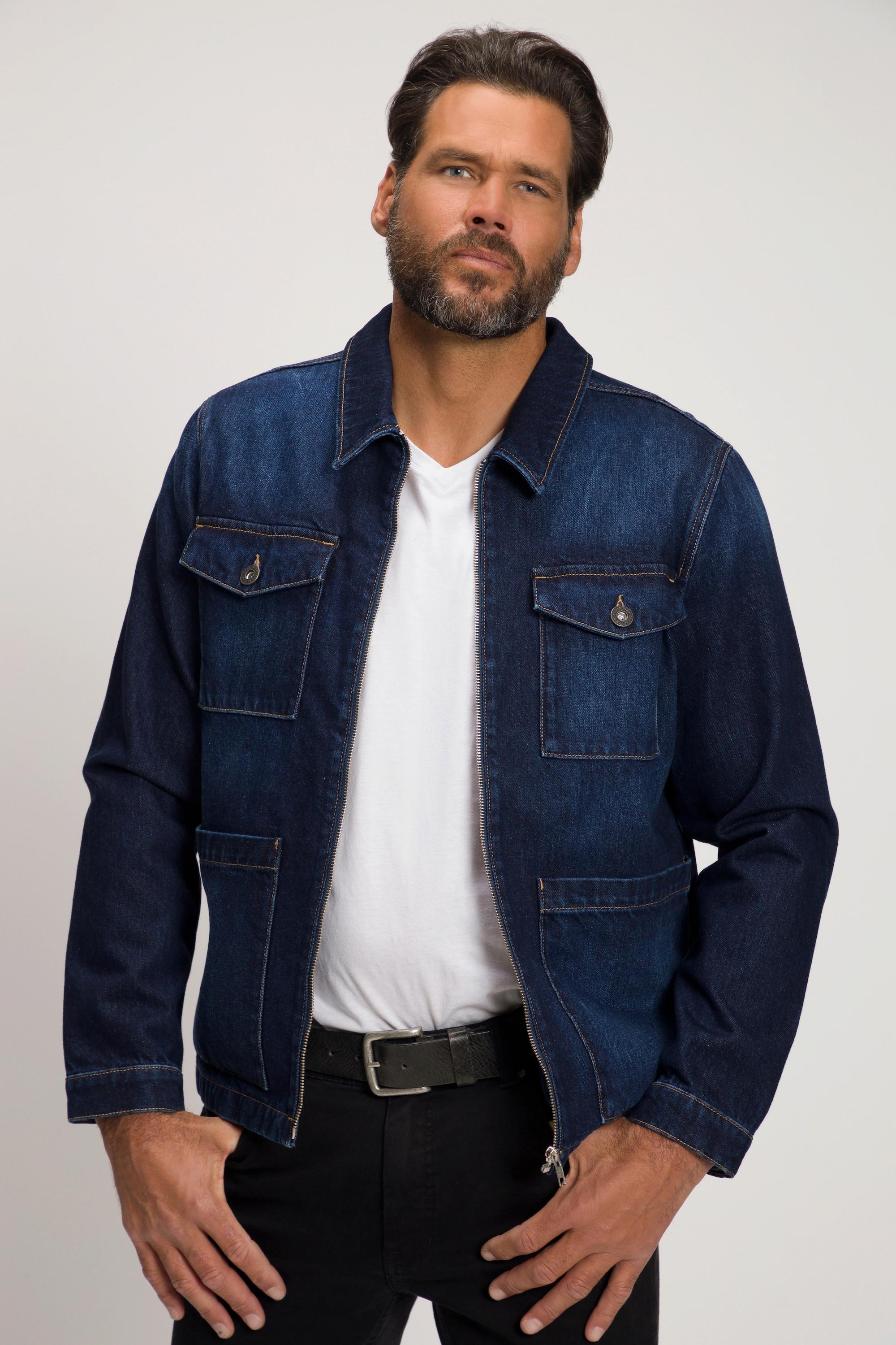 JP1880  Veste en jean, col chemise et fermeture à glissière 