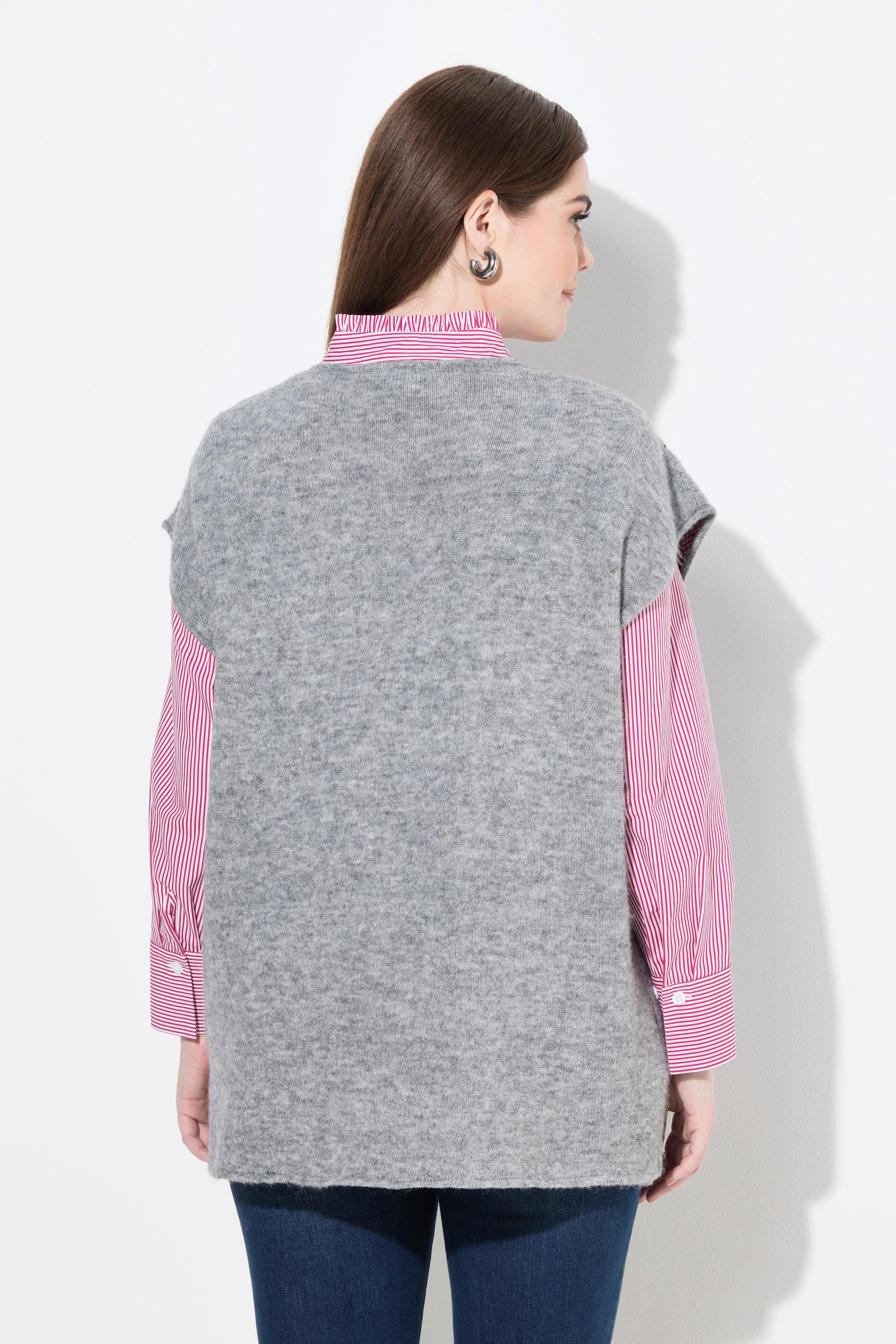 Ulla Popken Gilet smanicato scollo a V motivo Argyle con spacchetti laterali  