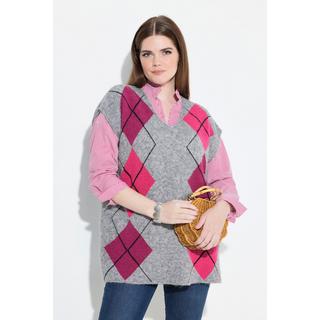 Ulla Popken Gilet smanicato scollo a V motivo Argyle con spacchetti laterali  