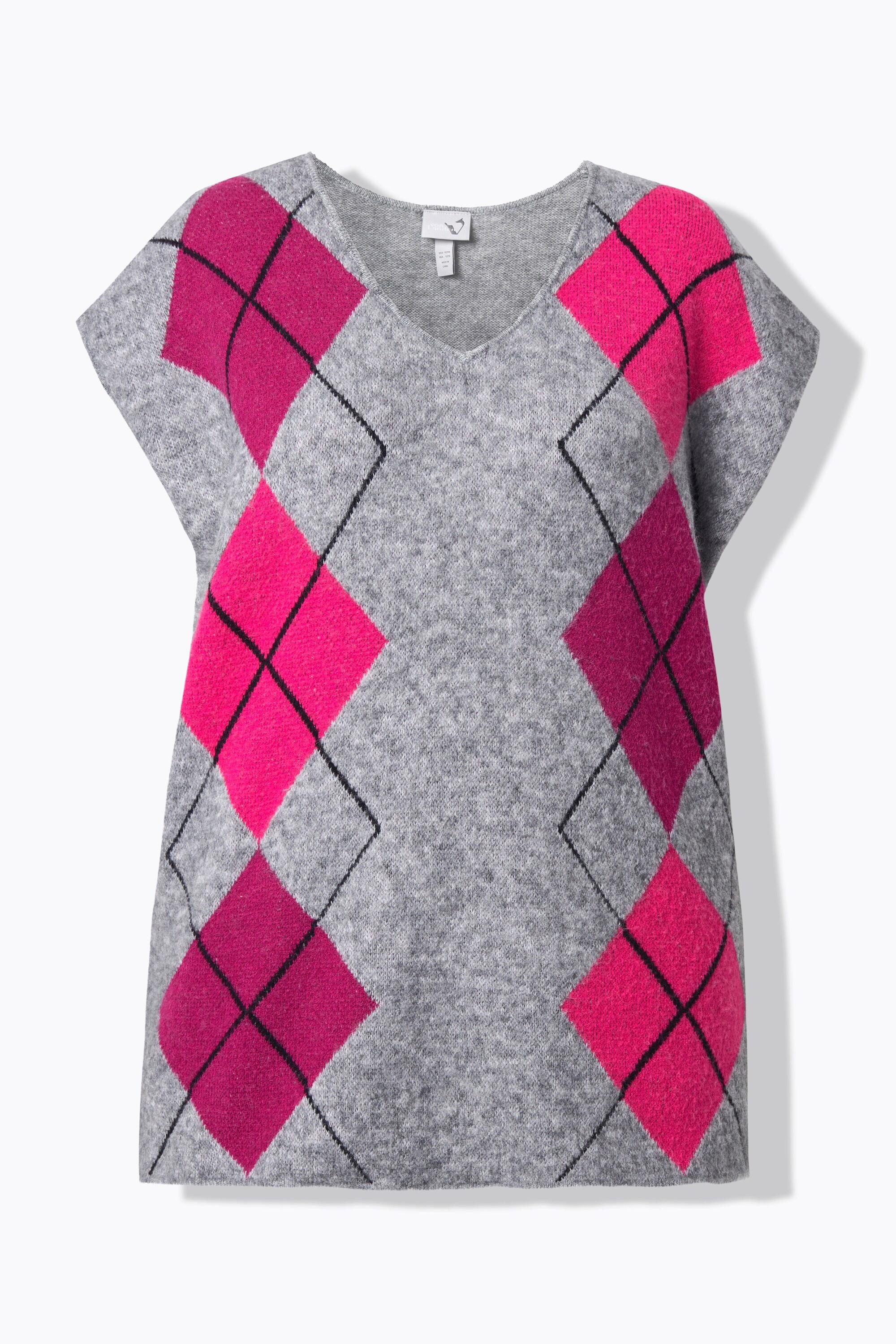 Ulla Popken Gilet smanicato scollo a V motivo Argyle con spacchetti laterali  