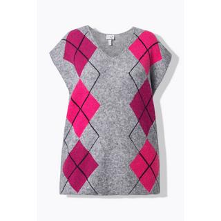 Ulla Popken Gilet smanicato scollo a V motivo Argyle con spacchetti laterali  