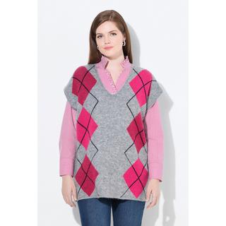 Ulla Popken Gilet smanicato scollo a V motivo Argyle con spacchetti laterali  