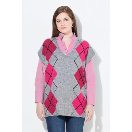 Ulla Popken Gilet smanicato scollo a V motivo Argyle con spacchetti laterali  