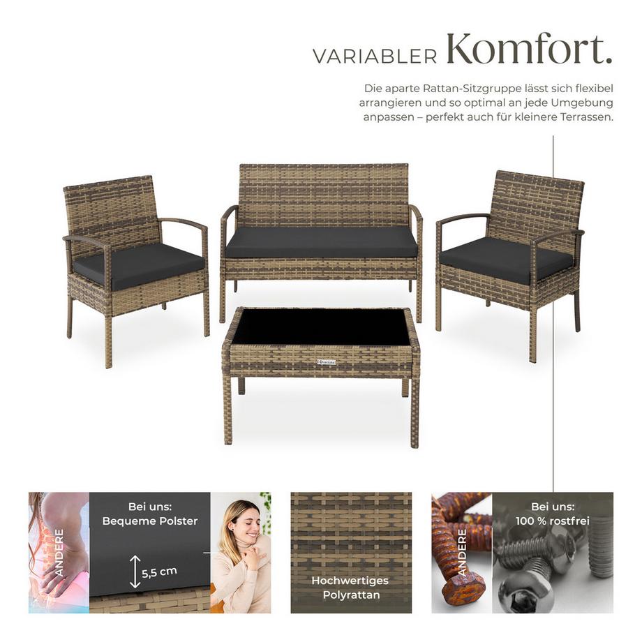 Tectake Salottino in rattan  Sparta per 4 persone  