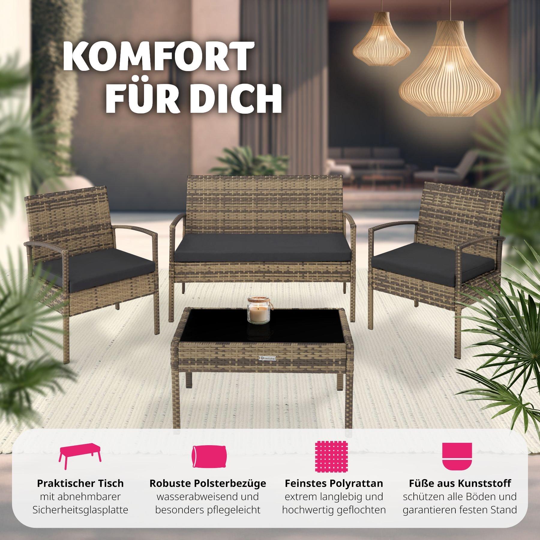 Tectake Set in rattan Sparta 3+1  