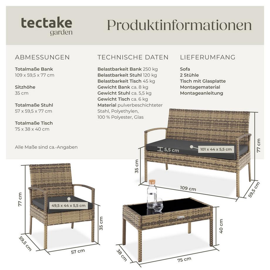 Tectake Salottino in rattan  Sparta per 4 persone  