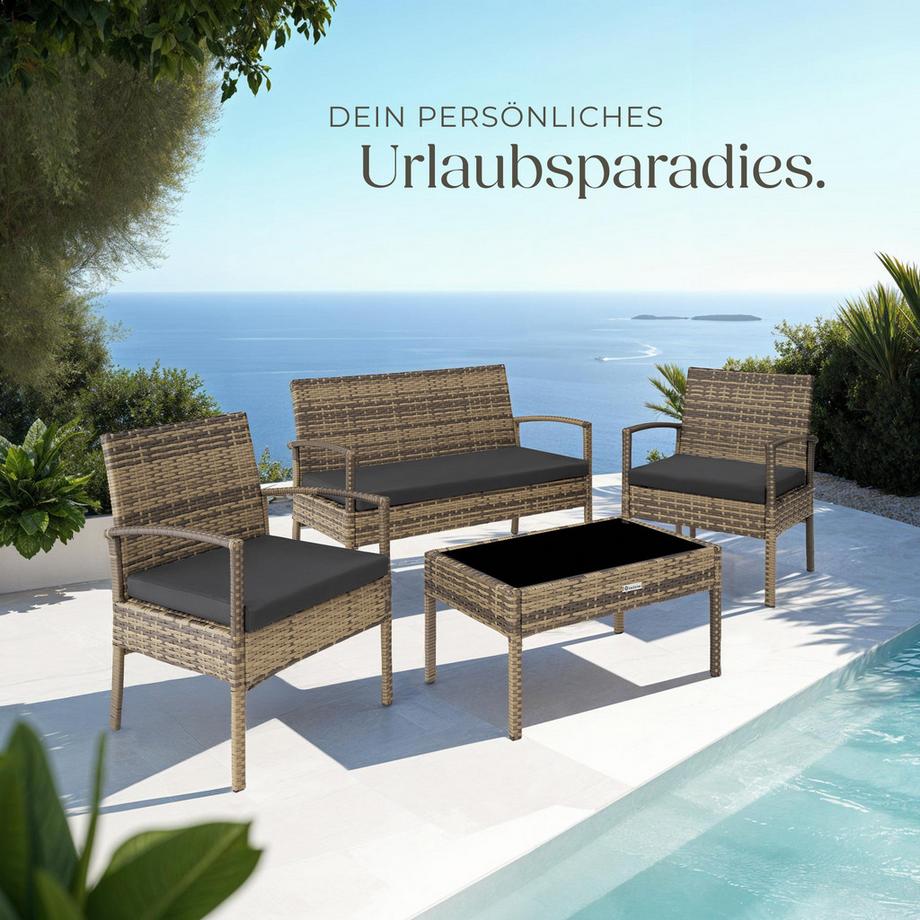 Tectake Rattan Sitzgruppe Sparta für 4 Personen widerstandsfähig  