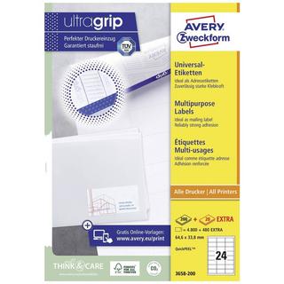 Avery-Zweckform Etichetta universale 64.6 x 33.8 mm Carta Bianco 4800 pz. A tenuta permanente Stampante laser a  