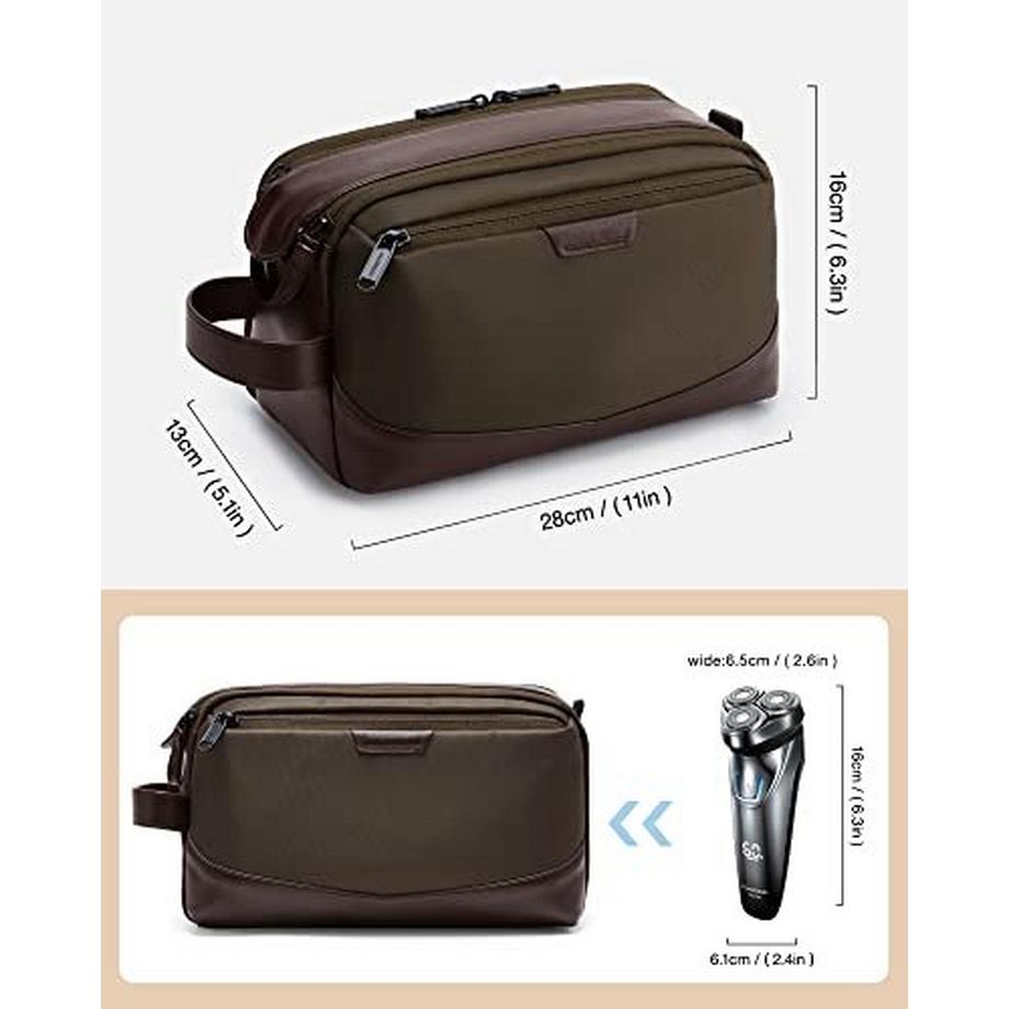Only-bags.store  Trousse de toilette, organisateur de culture de voyage en cuir, kit Dopp, sac de rasage étanche pour accessoires de culture, marron 