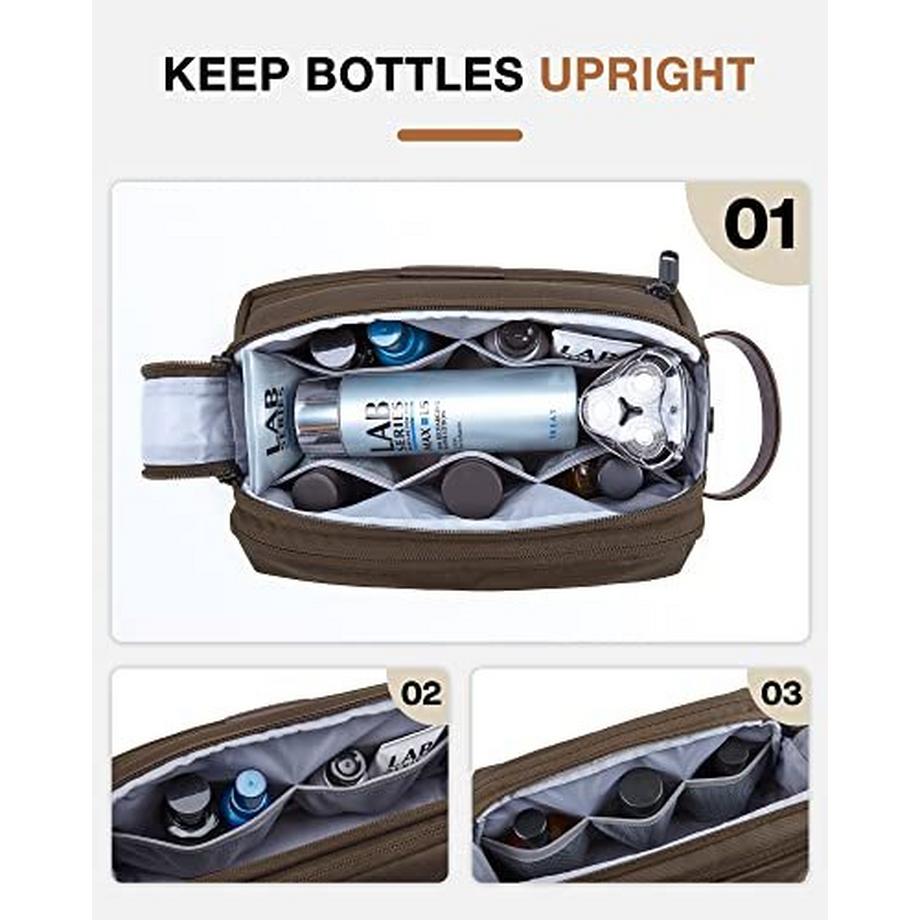 Only-bags.store  Trousse de toilette, organisateur de culture de voyage en cuir, kit Dopp, sac de rasage étanche pour accessoires de culture, marron 