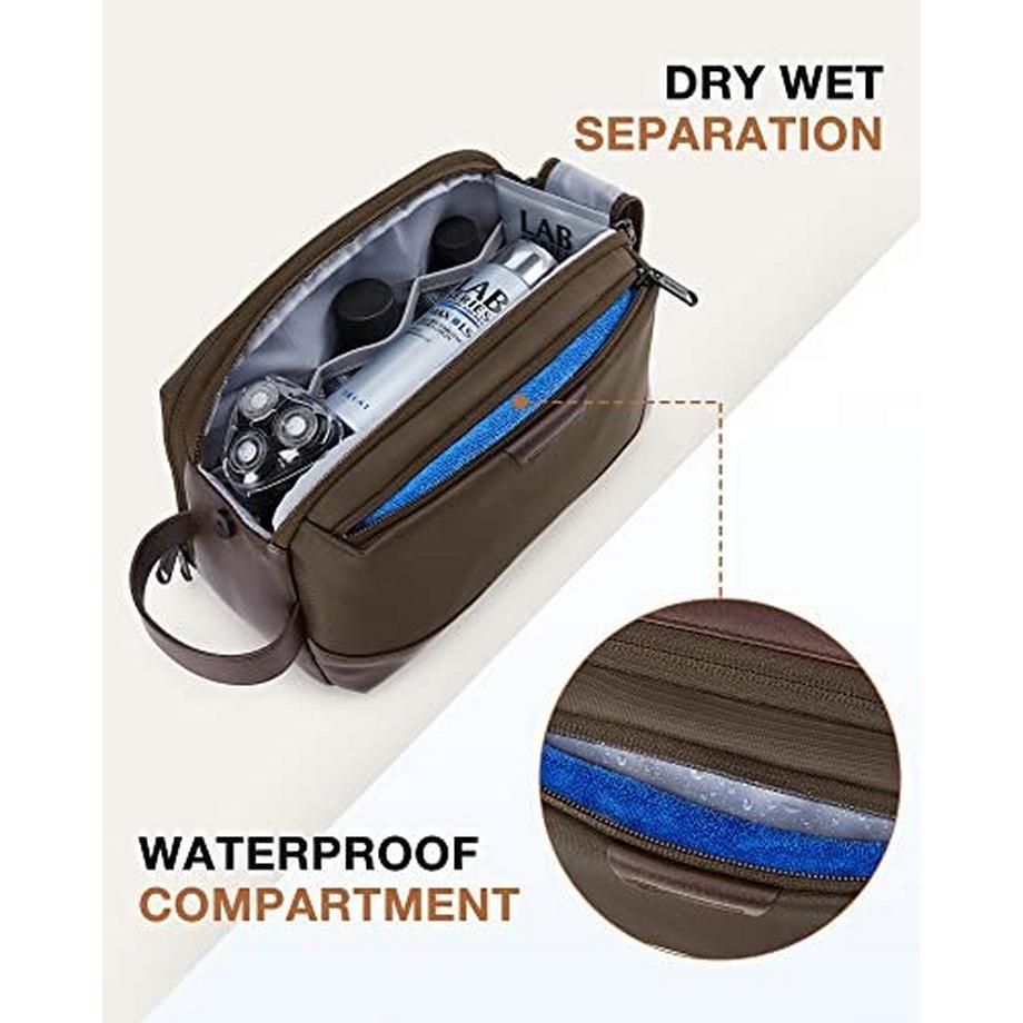 Only-bags.store  Trousse de toilette, organisateur de culture de voyage en cuir, kit Dopp, sac de rasage étanche pour accessoires de culture, marron 