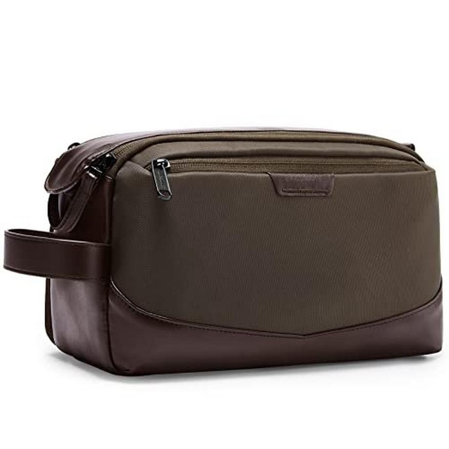 Only-bags.store  Trousse de toilette, organisateur de culture de voyage en cuir, kit Dopp, sac de rasage étanche pour accessoires de culture, marron 
