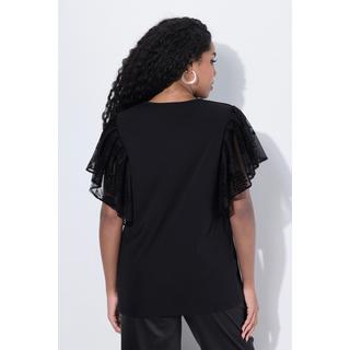 Ulla Popken T-shirt décolleté en V flocage floral manches courtes chauve-souris  