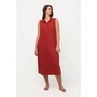 Ulla Popken  Midikleid, Leinenmix, A-Linie, Reverskragen, ärmellos 